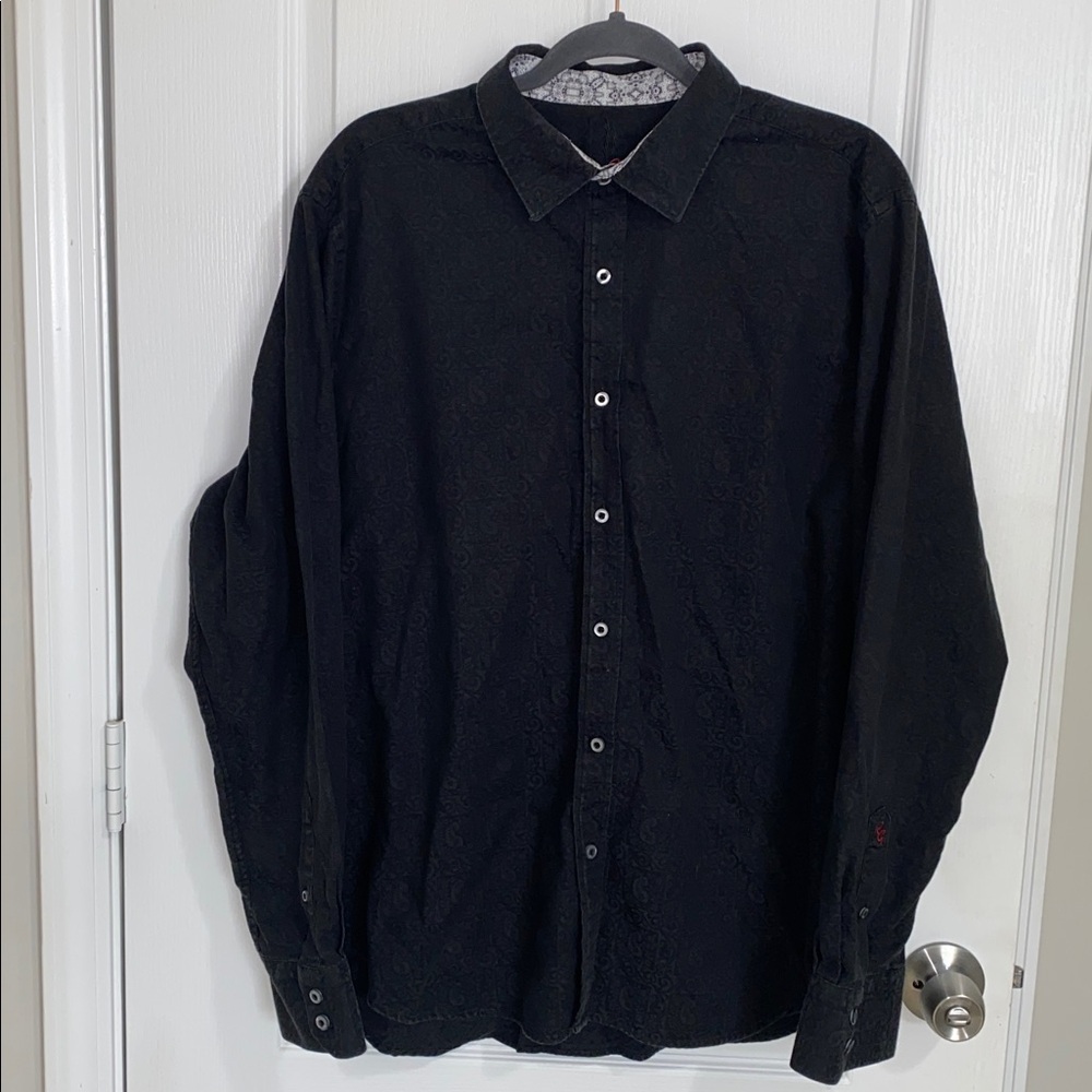 Robert Graham Jacquard Paisley Black Long Sleeve Button Up Shirt 2XL